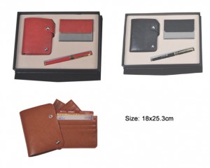 3 in 1 leather business gift set with leather name card pouch, name card holder and pen